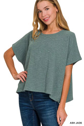 Cotton Slub Oversize Tee ZENANA ASH JADE S/M