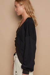 V-Cutout Rib Band Long Sleeve Sweatshirt POL