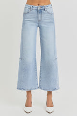 High Rise Seamed Detail Wide Leg Crop Jeans Risen Light 0(24)