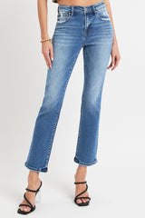 Mid Rise Ankle Straight Jeans with Pockets Risen