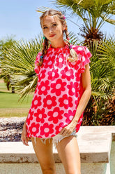 Floral Contrast Ruffled Top BiBi Pink S