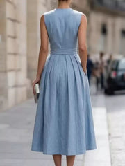 Sleeveless Button-Front Belted Midi Dress Simmer & Fay