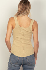 Washed Ribbed Tank with Placket Detail Very J
