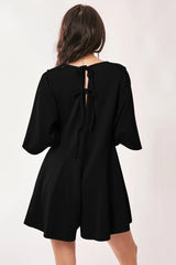 Solid Draped Sleeve Ties Back Skort Romper Davi & Dani