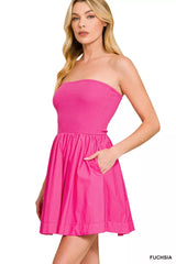 Combined Knit Tube Top Flare Mini Dress ZENANA