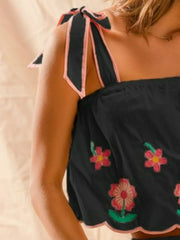 Flower Embroidered Tank Top and Shorts Set So Me