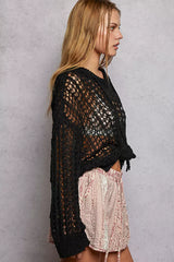 Openwork Round Neck High Low Knit Top POL