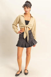 Washed Tie Front Crop Top HYFVE