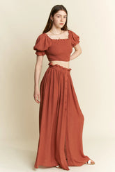 2 Piece Smoked Crop Top and Maxi Skirt Set Jade By Jane