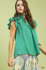 Ruffle Sleeve Textured Babydoll Blouse Umgee