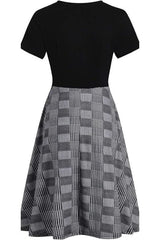 Criss-Cross V Neck Houndstooth Fit and Flare Tea Dress SALE