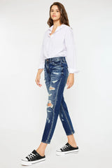 High Rise Distressed Mom Fit Jeans Kancan