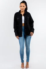 Button Up Distressed Denim Jacket American Bazi