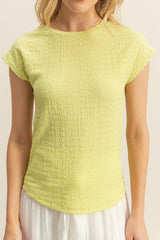 Textured Round Neck Cap Sleeve Knit Top HYFVE