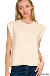 Round Neck Viscose Sweater Vest ZENANA SAND BEIGE S