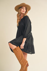 Notched Balloon Sleeve Tiered Mini Dress Aemi + Co