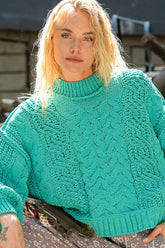 Mock Neck Cable Knit Sweater POL Jungle Green S