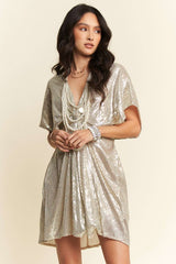 Sequin Plunge Neck Knot Cut Out Tie Back Party Dress Davi & Dani