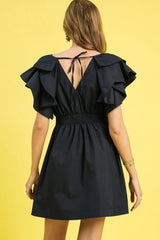 Double Ruffle Sleeve Fit and Flare Dress Umgee