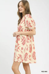 Mix Paisley Scallop Trim Dress Umgee