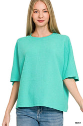 Double Knit Short Sleeve Top ZENANA MINT S