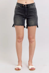 Long Cut Off 2 Button Dad Denim Shorts With Plus Size Judy Blue Black S