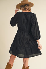 Notched Balloon Sleeve Tiered Mini Dress Aemi + Co