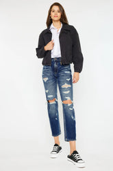 High Rise Distressed Mom Fit Jeans Kancan DARK 1/24