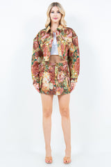 Jacquard Weave Floral Cargo Pocket Skirt American Bazi