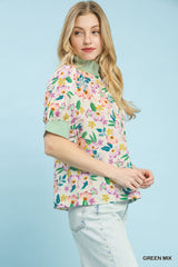 Floral Print Jacquard Ruffle Top Umgee