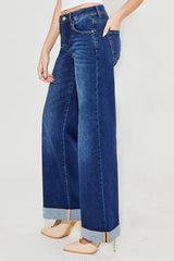 Tummy Control High Rise Wide Leg Cuffed Jeans With Plus Size Risen