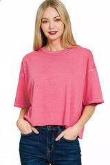 Pigment Dye & Enzyme Washed Oversized Crop Box Tee ZENANA