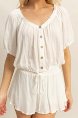 Ruched Drawstring Hem Short Sleeve Top and Skort Set HYFVE