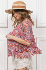 Open Front Fringed Crop Knit Cardigan BiBi