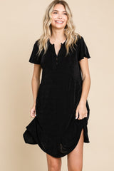 Notched Short Sleeve Ruffled Dress Culture Code