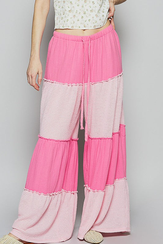 Two Tone Drawstring Wide Leg Pants POL Hot Pink S