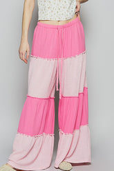 Two Tone Drawstring Wide Leg Pants POL Hot Pink S