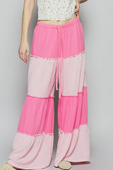 Two Tone Drawstring Wide Leg Pants POL Hot Pink S