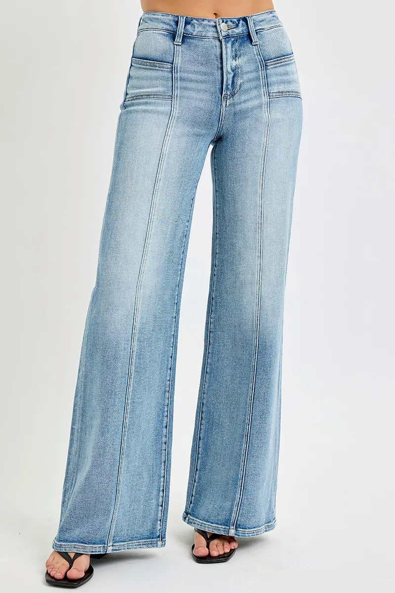 Mid Rise Wide Jeans with Front Patch Pocket With Plus Size Risen