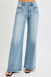 Mid Rise Wide Jeans with Front Patch Pocket With Plus Size Risen