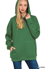 Oversized Scuba Hoodie with Kangaroo Pocket ZENANA DK GREEN S/M