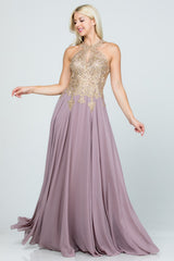 Plus Size Off The Shoulder Chiffon Embellished Gown LA SCALA