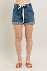 High Rise Cuff Denim Shorts Plus with Plus Size Judy Blue Dark S