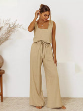 Square Neck Sleeveless Cotton Top & Tie-Waist Pants Set Simmer & Fay Tan S