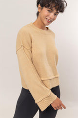 Round Neck Dropped Shoulder Ribbed Sweater HYFVE