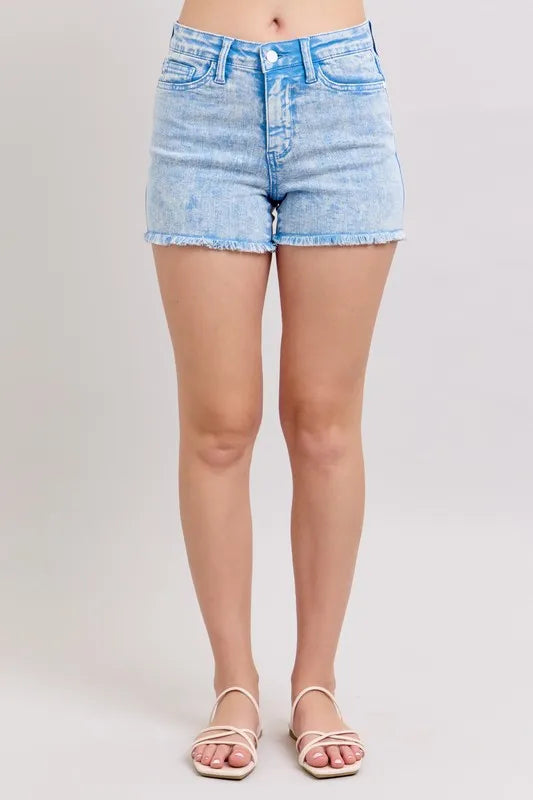 Mid Rise Garment Dyed Denim Shorts Judy Blue CYAN S