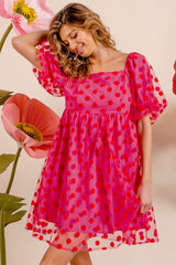 Polka Dot Mesh Puff Sleeve Dress BiBi