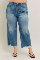 Plus Size High Waist Rigid Magic Destroy Hem Crop Wide Judy Blue