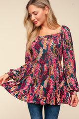 Peplum Floral Square Neck Blouse Haptics