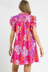 Floral Print Ruffle Sleeve Mini Dress Umgee